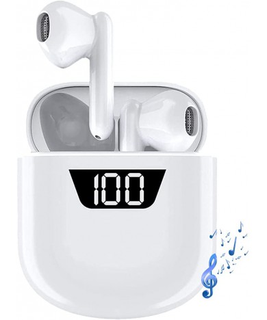 Wireless Earbuds Bluetooth 5.0 Headphones with Charging Case Noise Cancelling 3D Stereo Headsets Built in Mic in Ear Ear Buds IPX5 Waterproof Air Buds for iPhone/Android&amp;Power Display (White)