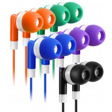 Bulk Earbuds Headphones 100 Pack Earphones- Keewonda Wholesale Classroom Ear Buds Kids Bulk Headphones Mixed 5 Assorted Colors Earbuds for Schools, Libraries, Hospitals (Mixed-Color)