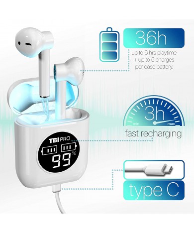 AIRPRO Wireless Earbuds Bluetooth with 36+ Hours Playtime - TWS True Pro Earbuds &amp; Charging Case, Display вЂ“ Waterproof in-Ear Headphones for All Devices, Running, Workout